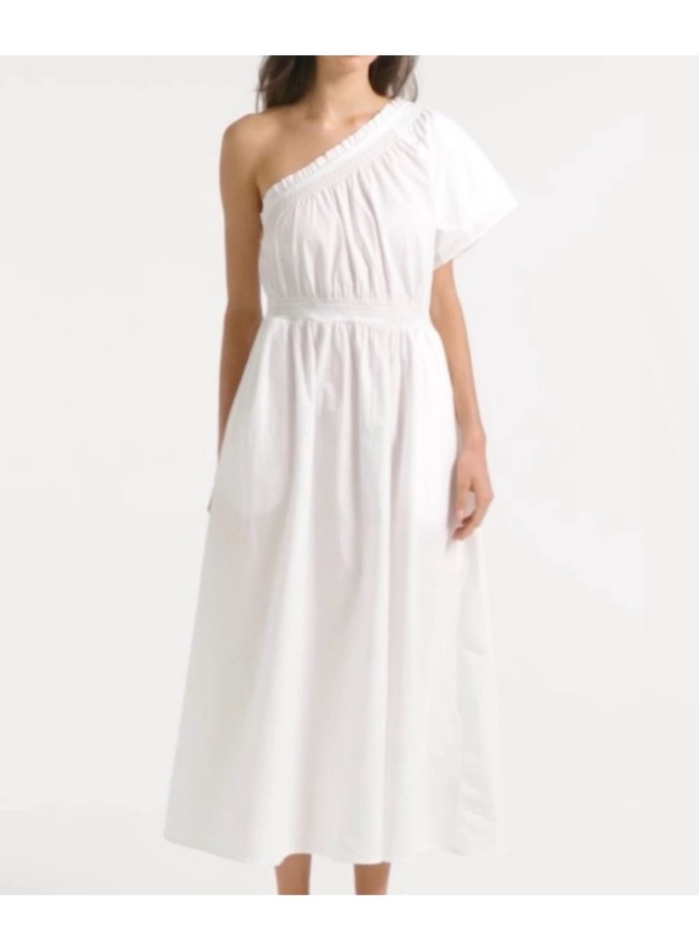 NWT j. crew white cotton poplin smocked one-shoulder preppy summer maxi dress